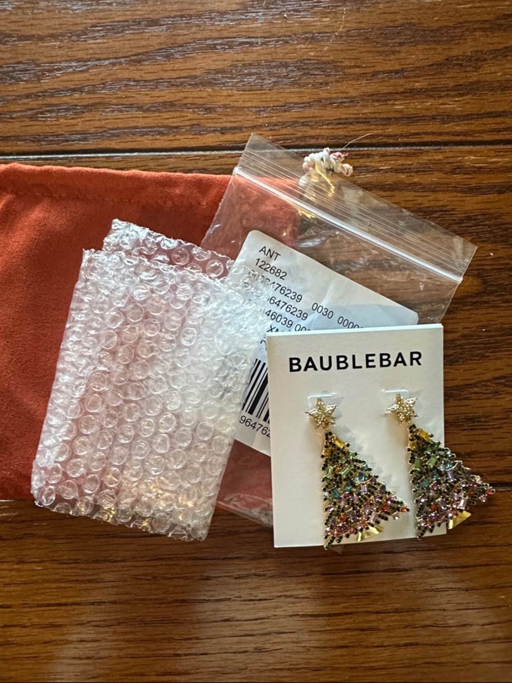BaubleBar Gold-tone Multicolor Rinestone Christmas Tree Drop Earrings